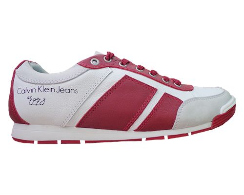 Tênis Calvin Klein Est. 1978 em Couro Branco e Vinho
